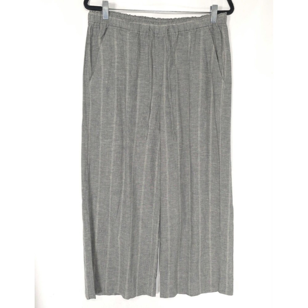 EILEEN FISHER Women's SMALL P Pants Hemp Organic Cotton Wide Leg Stripe R18LVG